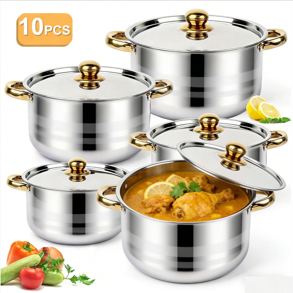 Home Cooking Meals - Stainless Steel Pot Set Modern Luxury