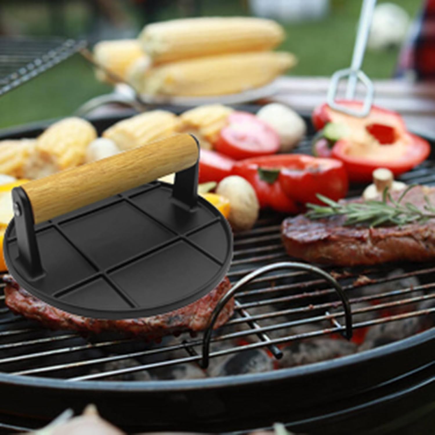 Smashed Burger Press with Wood - Crepe Pan Nonstick recension och pris